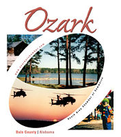 Picture that says "Ozark" showing a few pictures; two helicopters, lake area with some trees, and a clown.